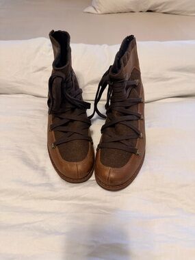 Merrell Women Brown Leather & Fabric Lace-Up Ankle Boots 10